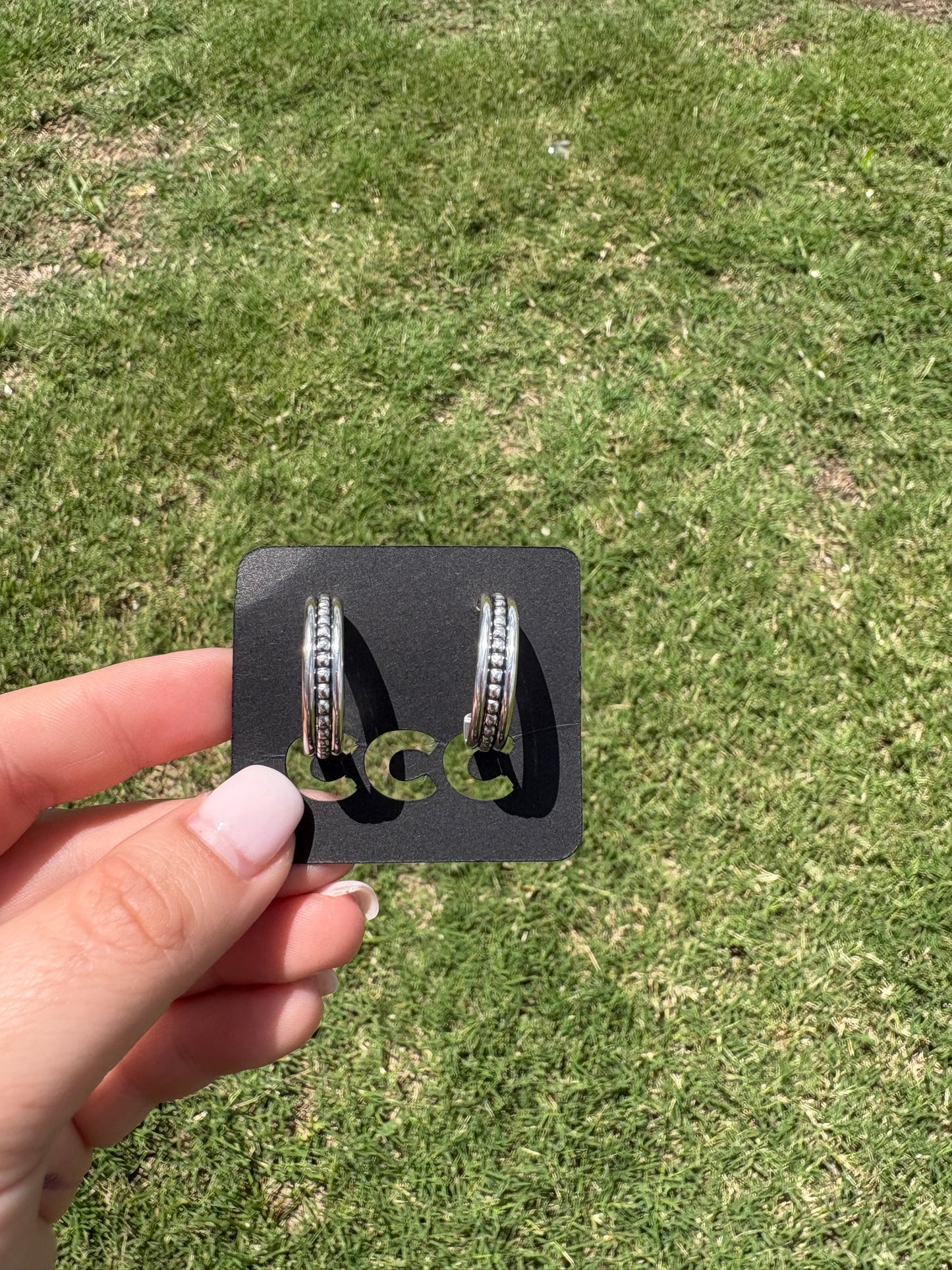 Sterling Center Bead Hoop Earrings