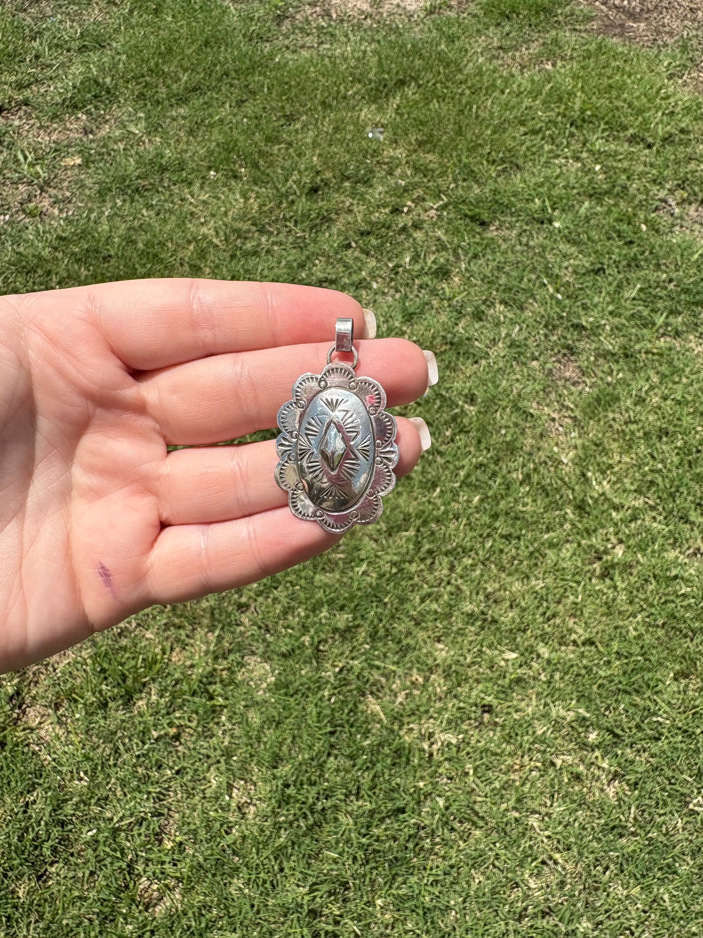 Stamped Sterling Oval Concho Pendant