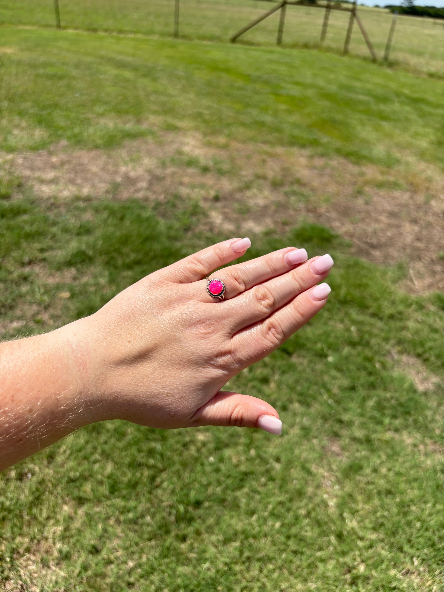 Pink Opal Single Stone Rings with Rope Border - MULTIPLE SIZES