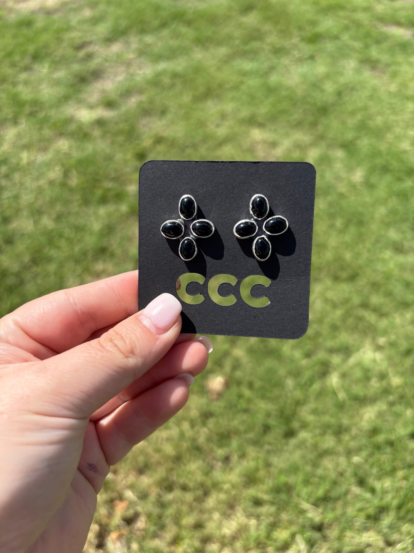 Black Onyx 4-Stone Cross Cluster Earrings