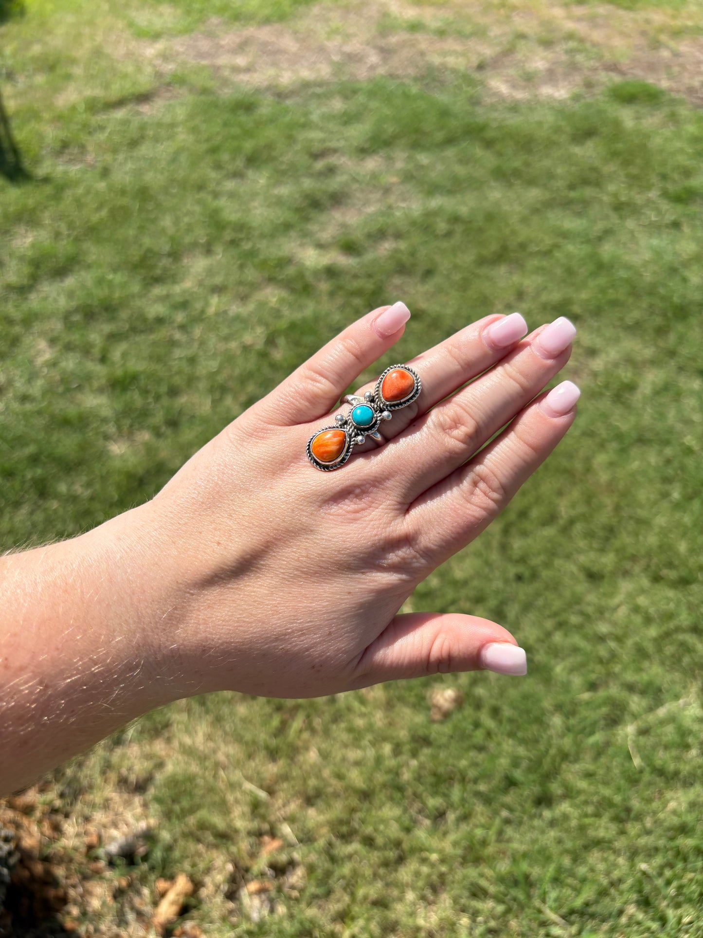 Turquoise and Spiny 3-Stone Ring - MULTIPLE SIZES