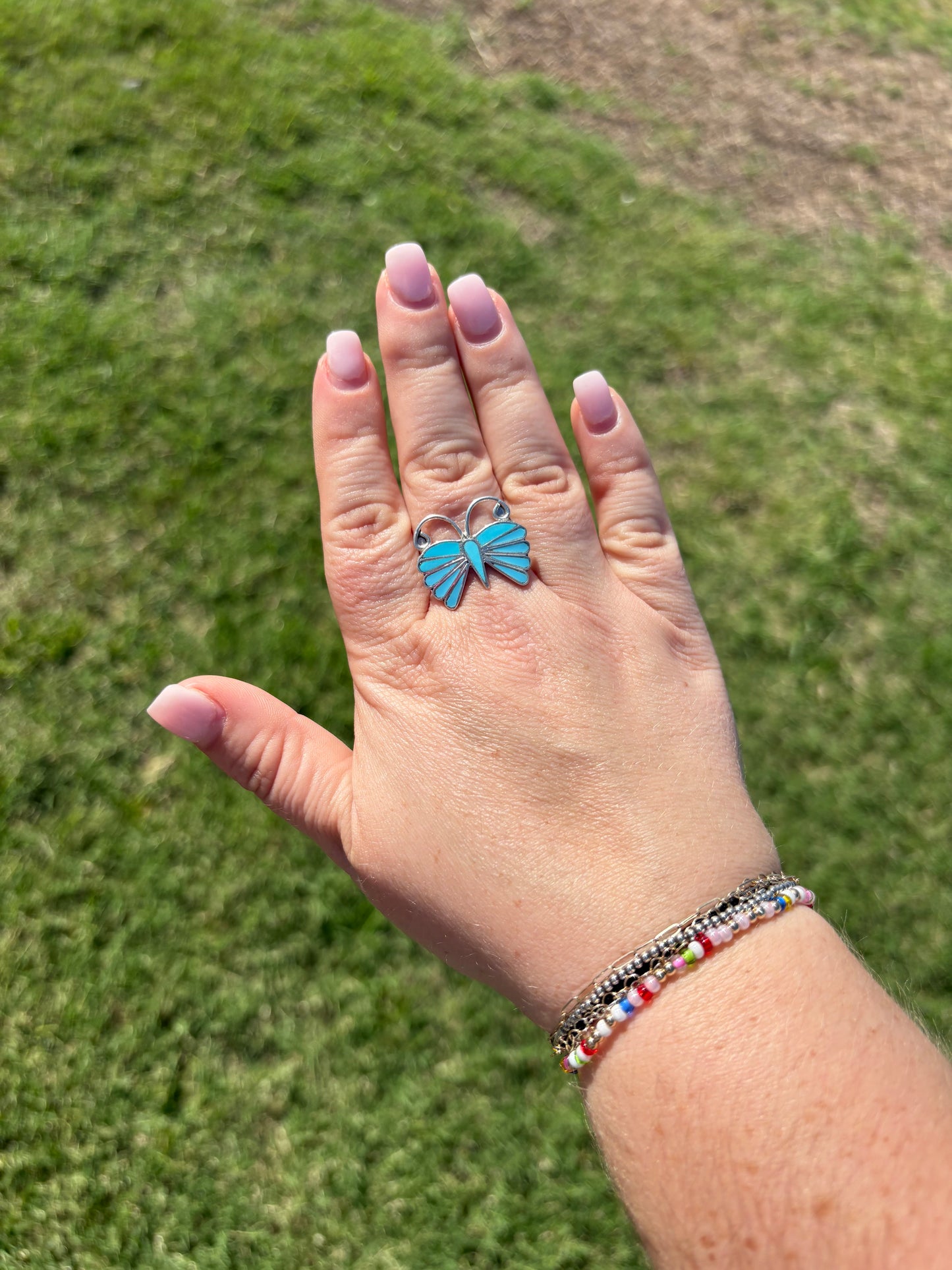 Turquoise Inlayed Butterfly Ring - SIZE 10