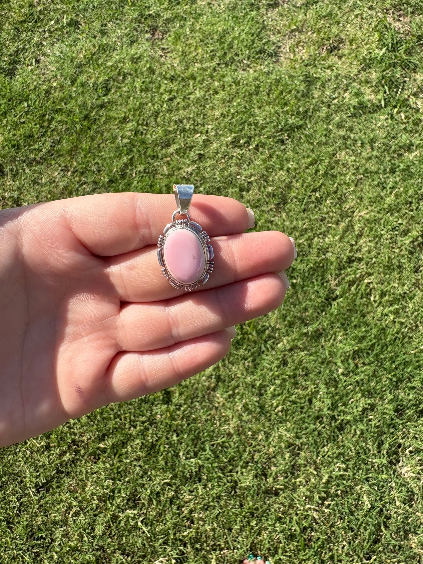 Pink Conch Round Pendant with Sterling Border
