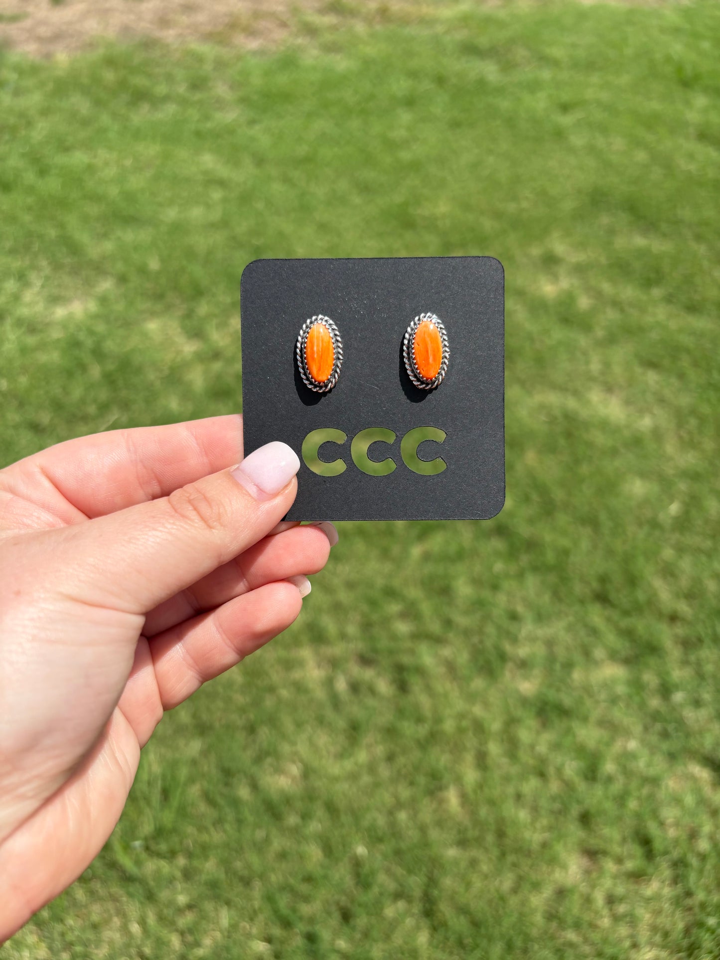 Orange Spiny Skinny Oval Studs with Rope Border