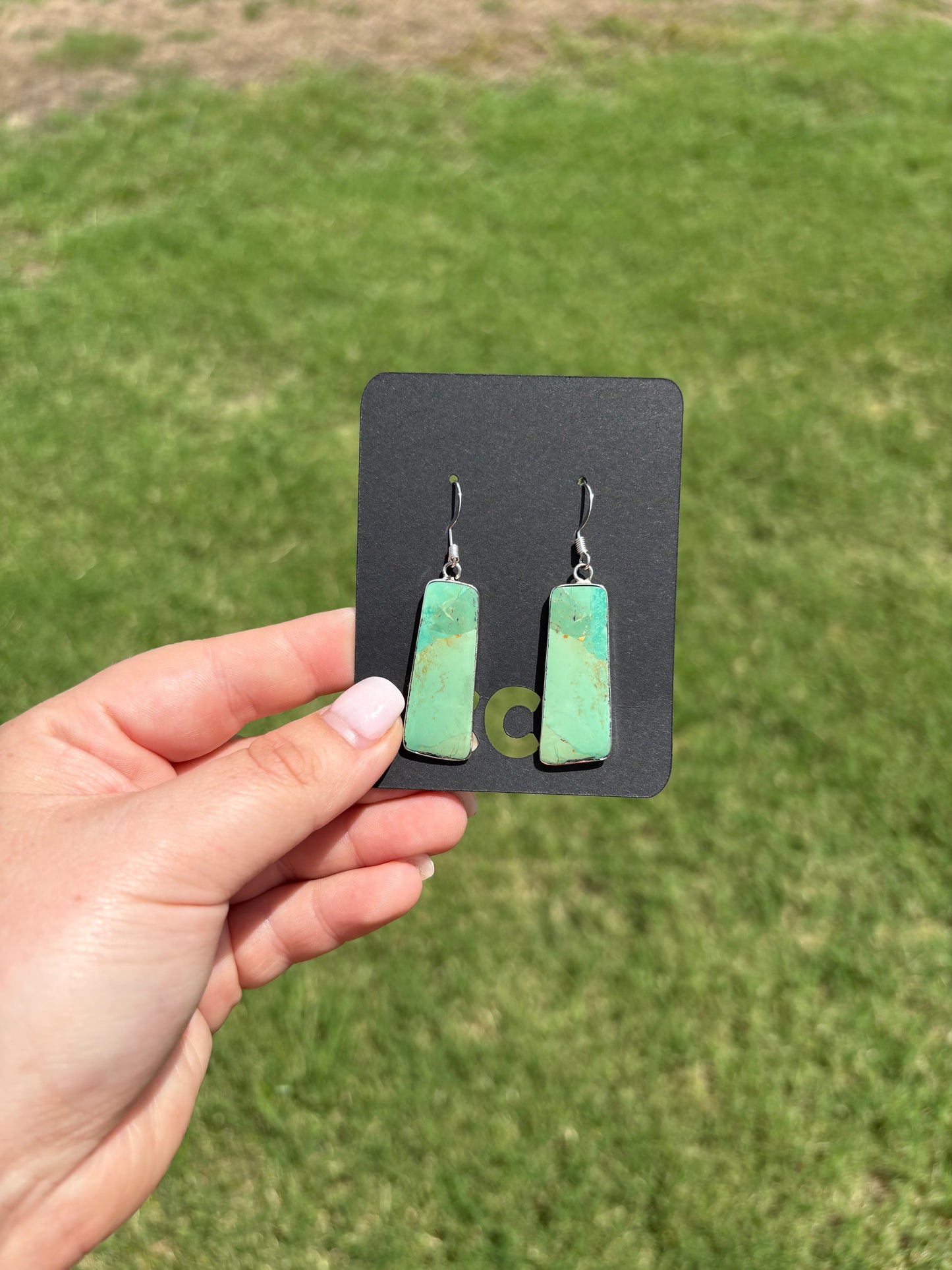 Green Kingman Sterling Inlay Slab Earrings