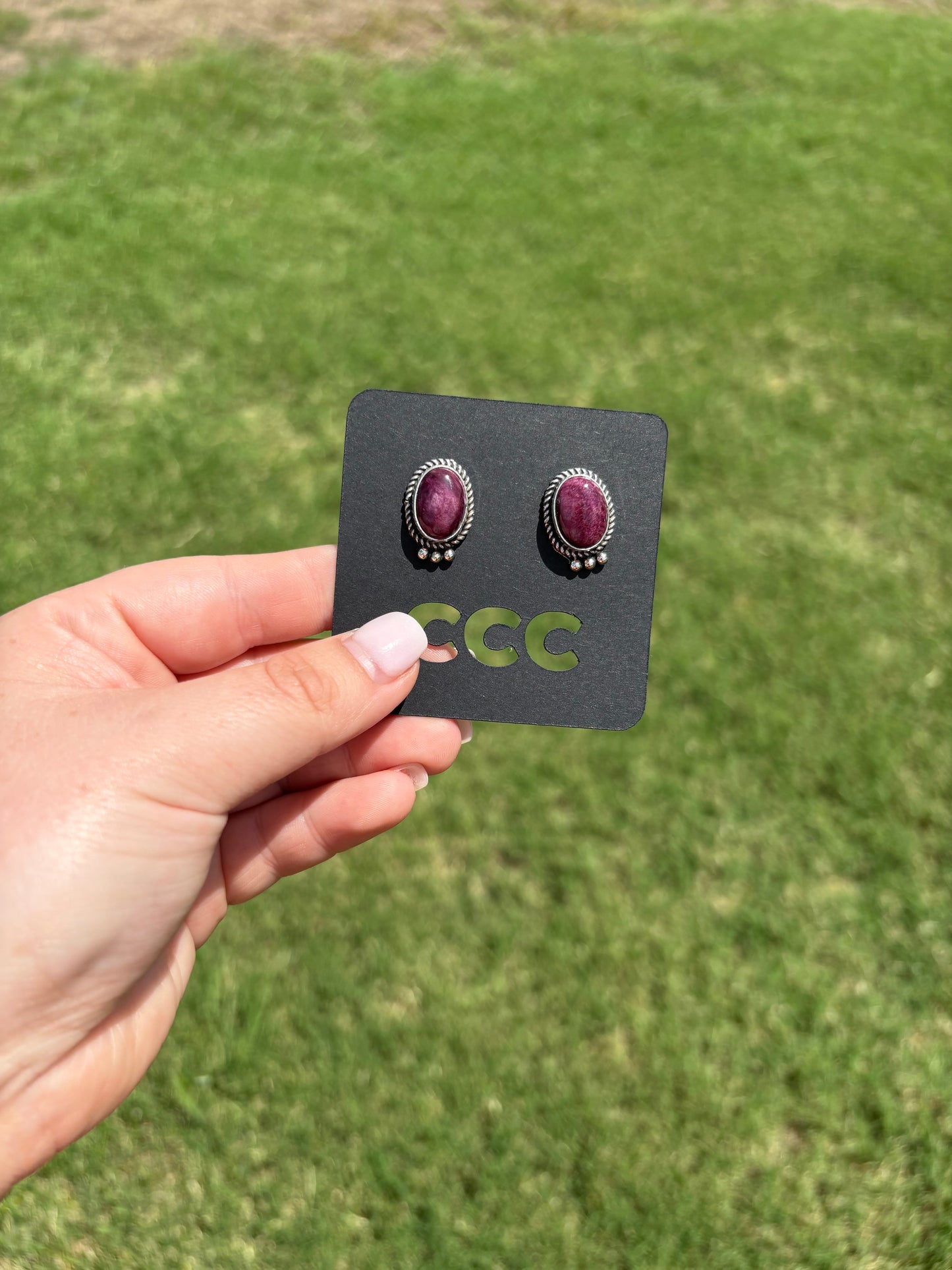 Purple Spiny Medium Oval Studs with Bottom Detail