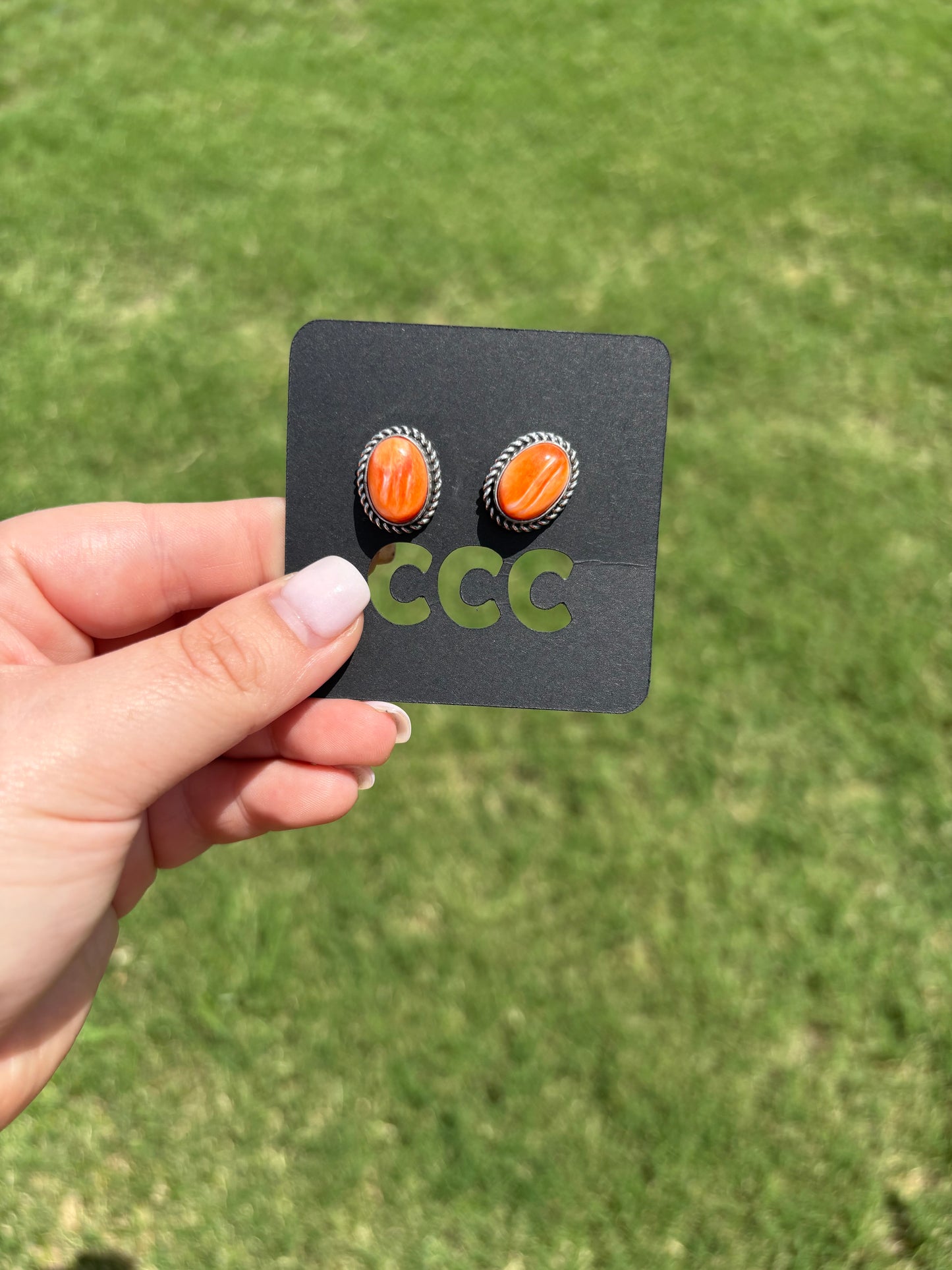 Orange Spiny Medium Oval Studs