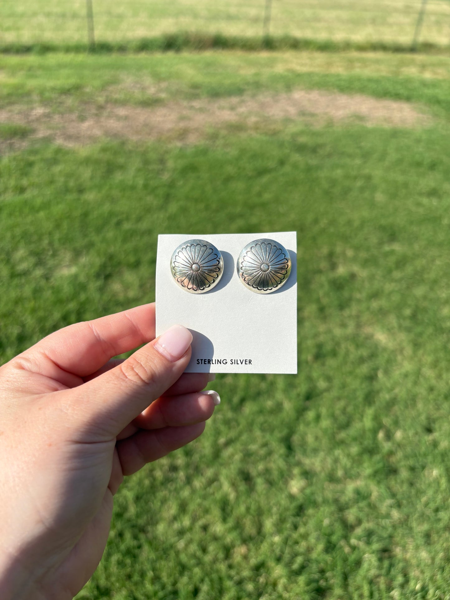 Sterling Stamped Button Clip-On Earrings