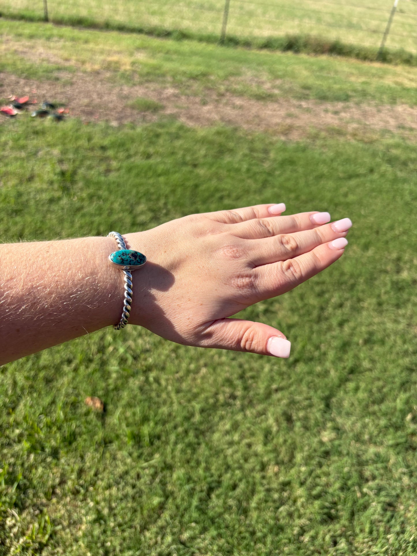 Kingman Turquoise Oval Cuff with Twisted Band