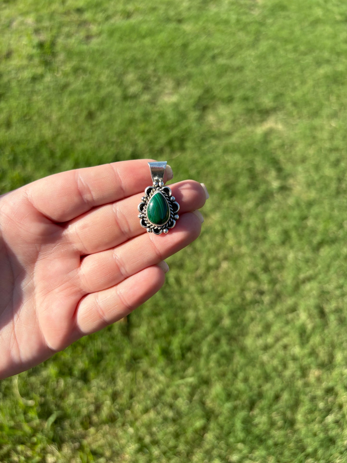 Malachite Teardrop Scroll Pendant
