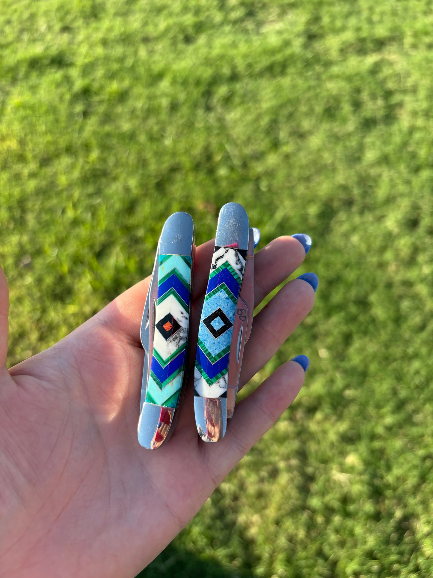 Lapis & Buffalo Inlayed Turquoise Pocket Knife (3 Blade)