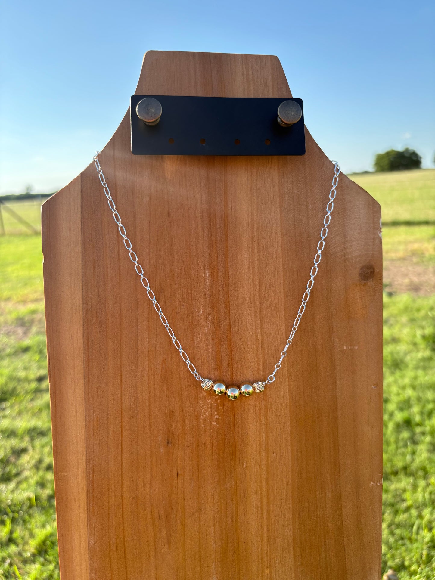 Mixed Metal Bead Bar Necklace - 16"