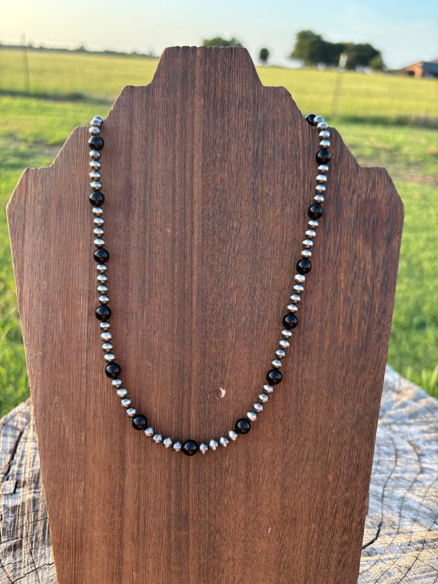 18" Black Onyx with 5mm Sterling Pearl Necklace