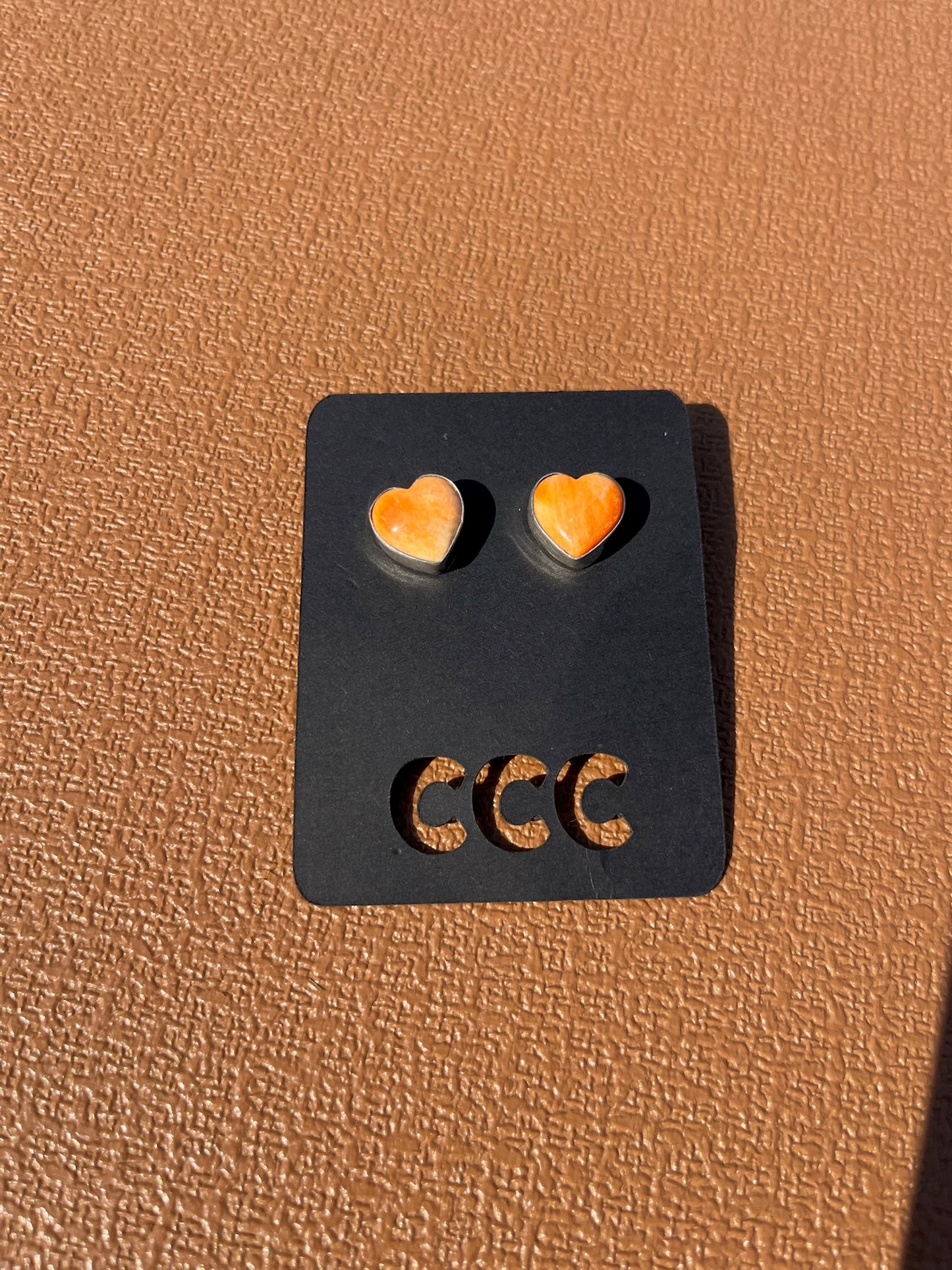 Orange Spiny Heart Studs