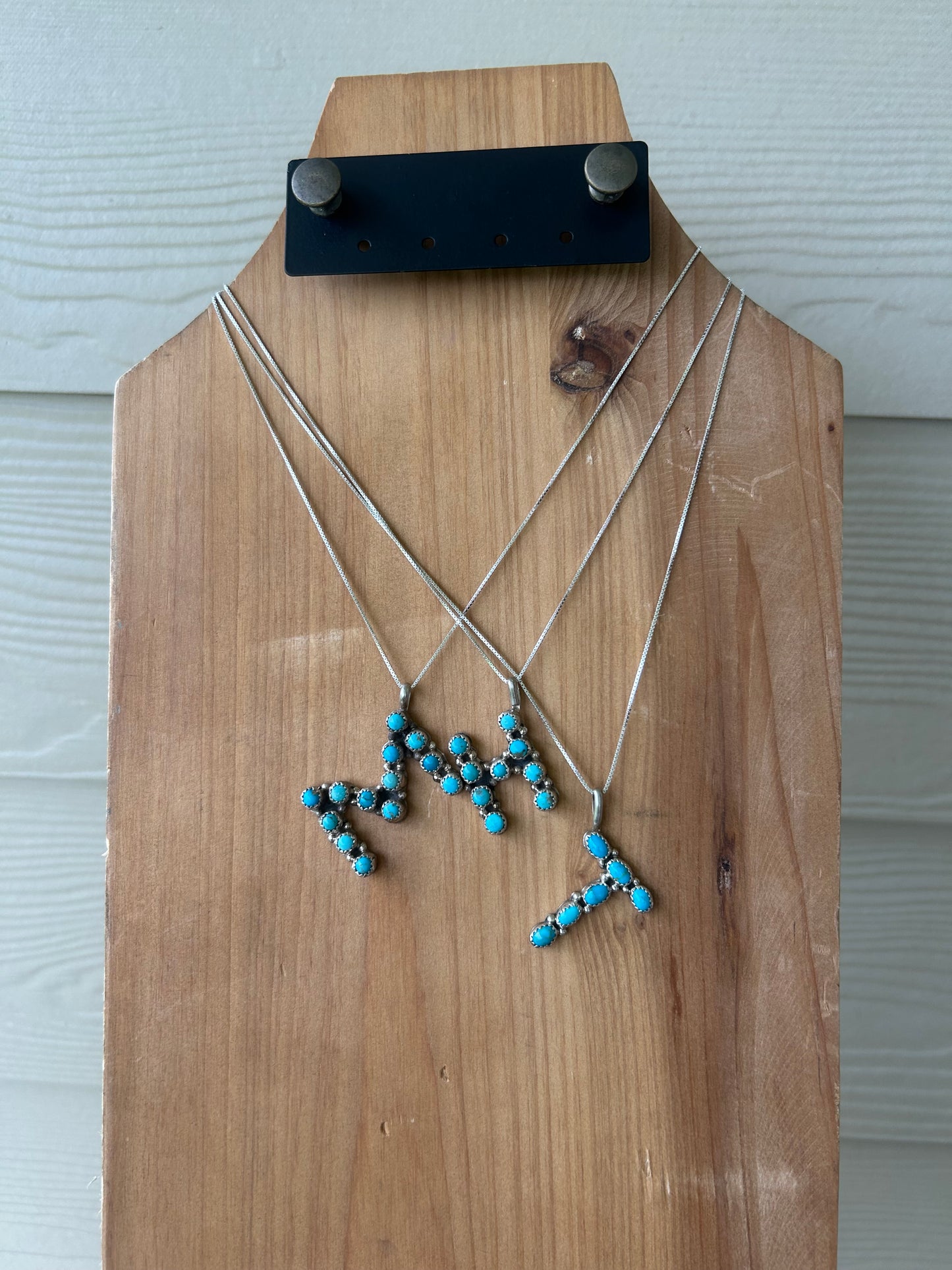 Large Turquoise Initial Pendant - On 16" Chain