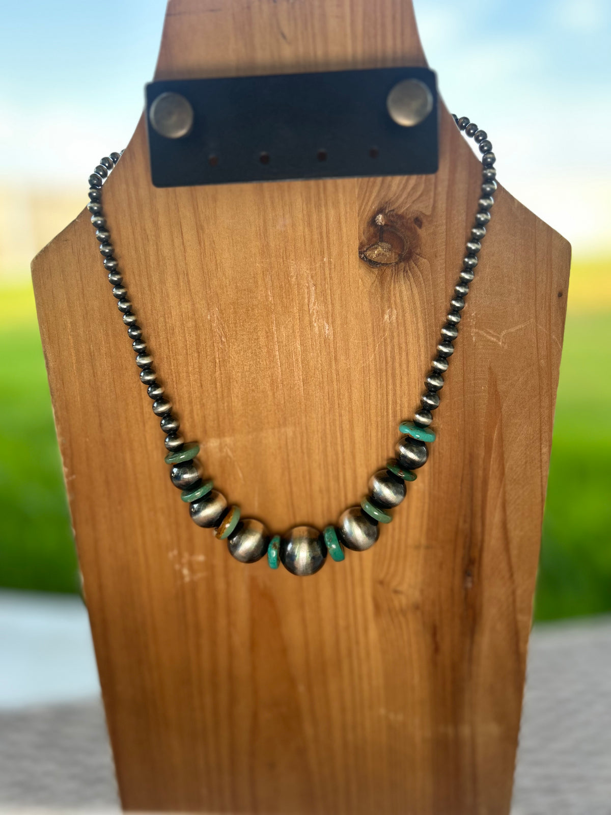 5mm - 18mm Graduated with Turquoise Necklace - 19"