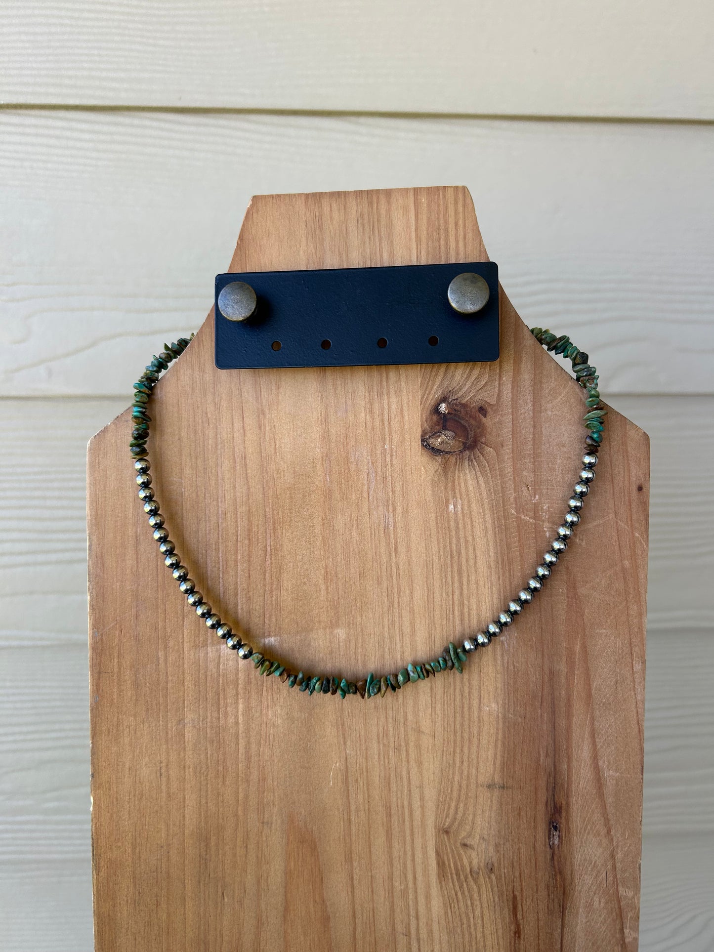 Green Kingman Heishi and Sterling Pearl Necklace - 16"-18"