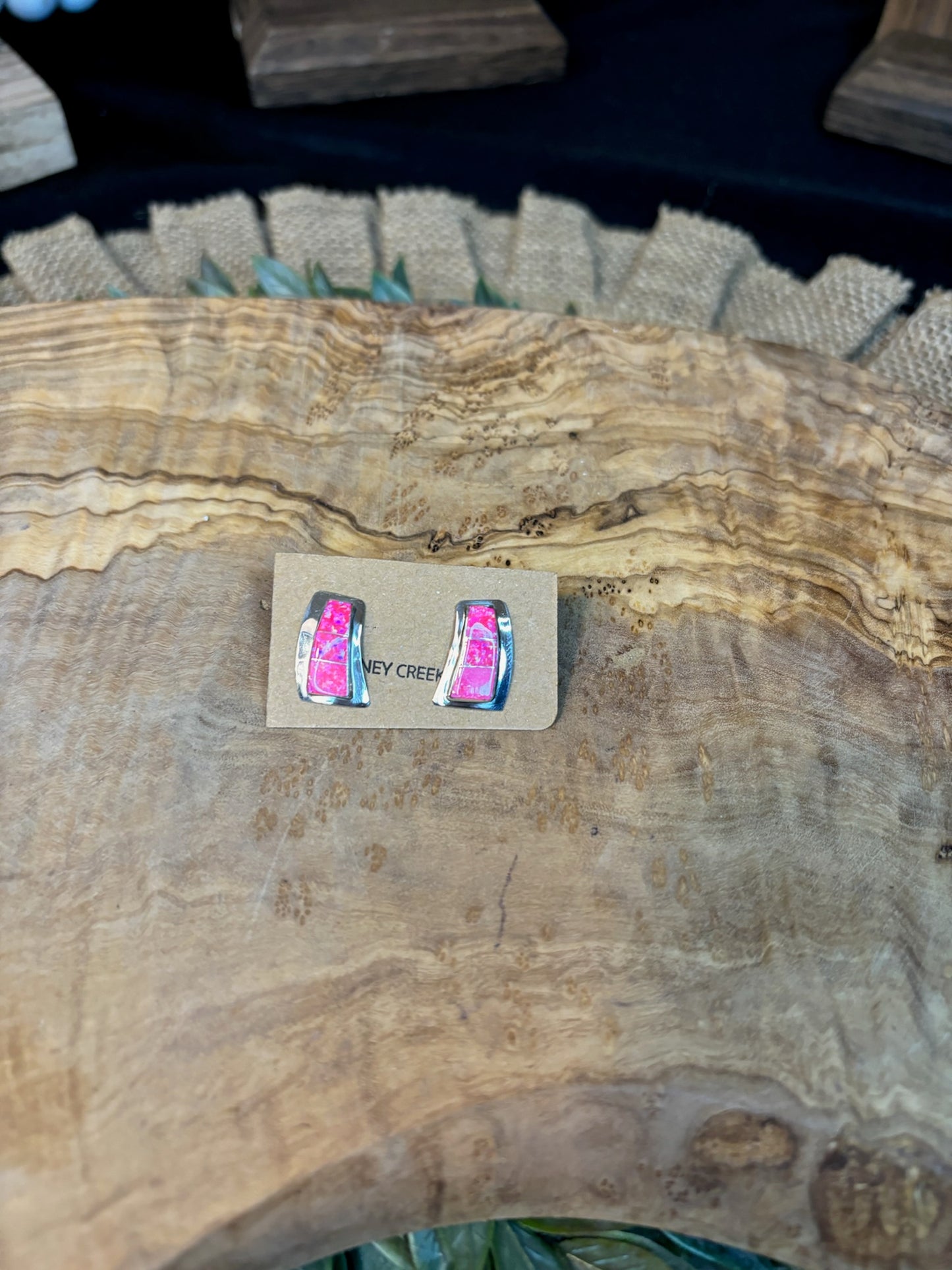 Pink Opal Inlayed Rectangle Studs