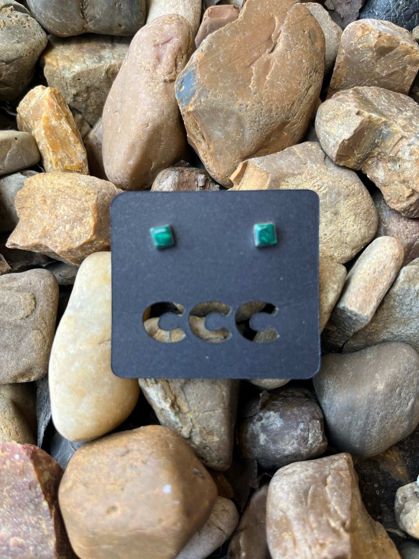 Green Malachite Simple Square Studs - Small