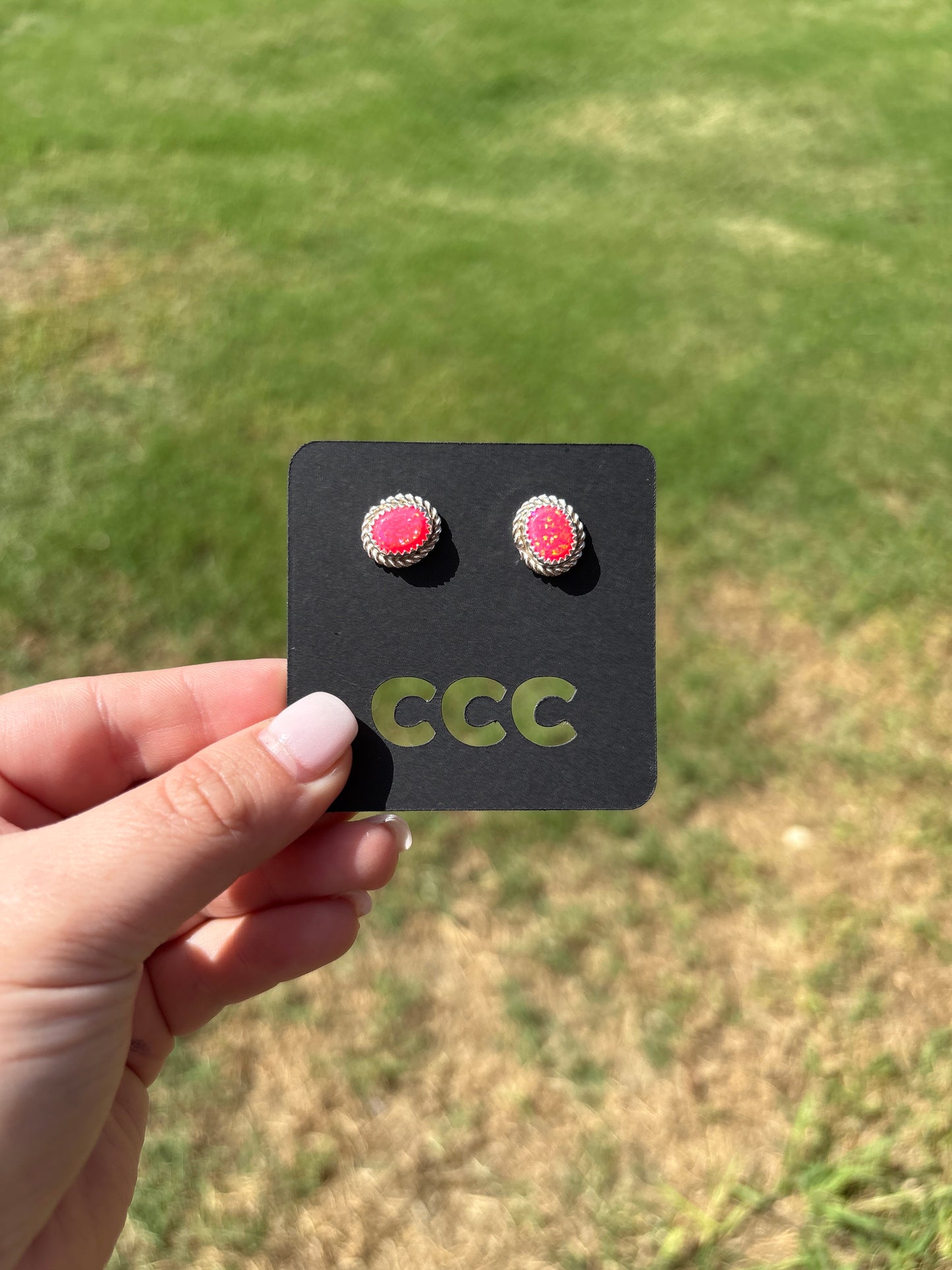 Pink Opal Medium Oval Studs with Rope