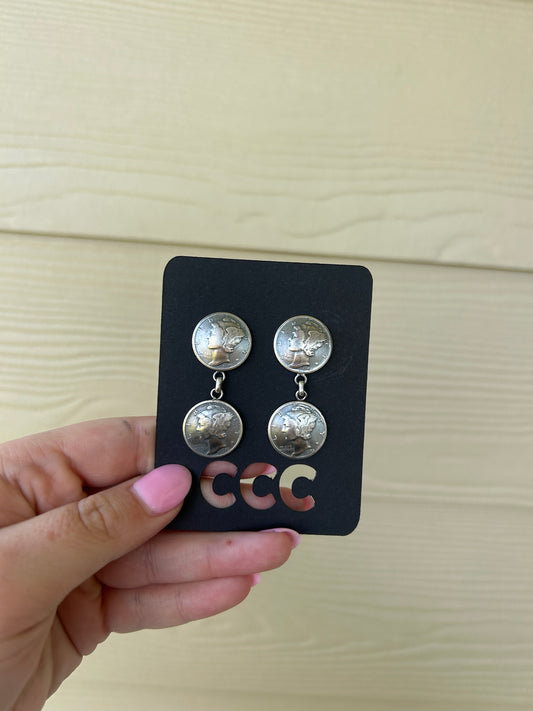 Mercury Dime Coin Small Simple Dangle Stud Earrings