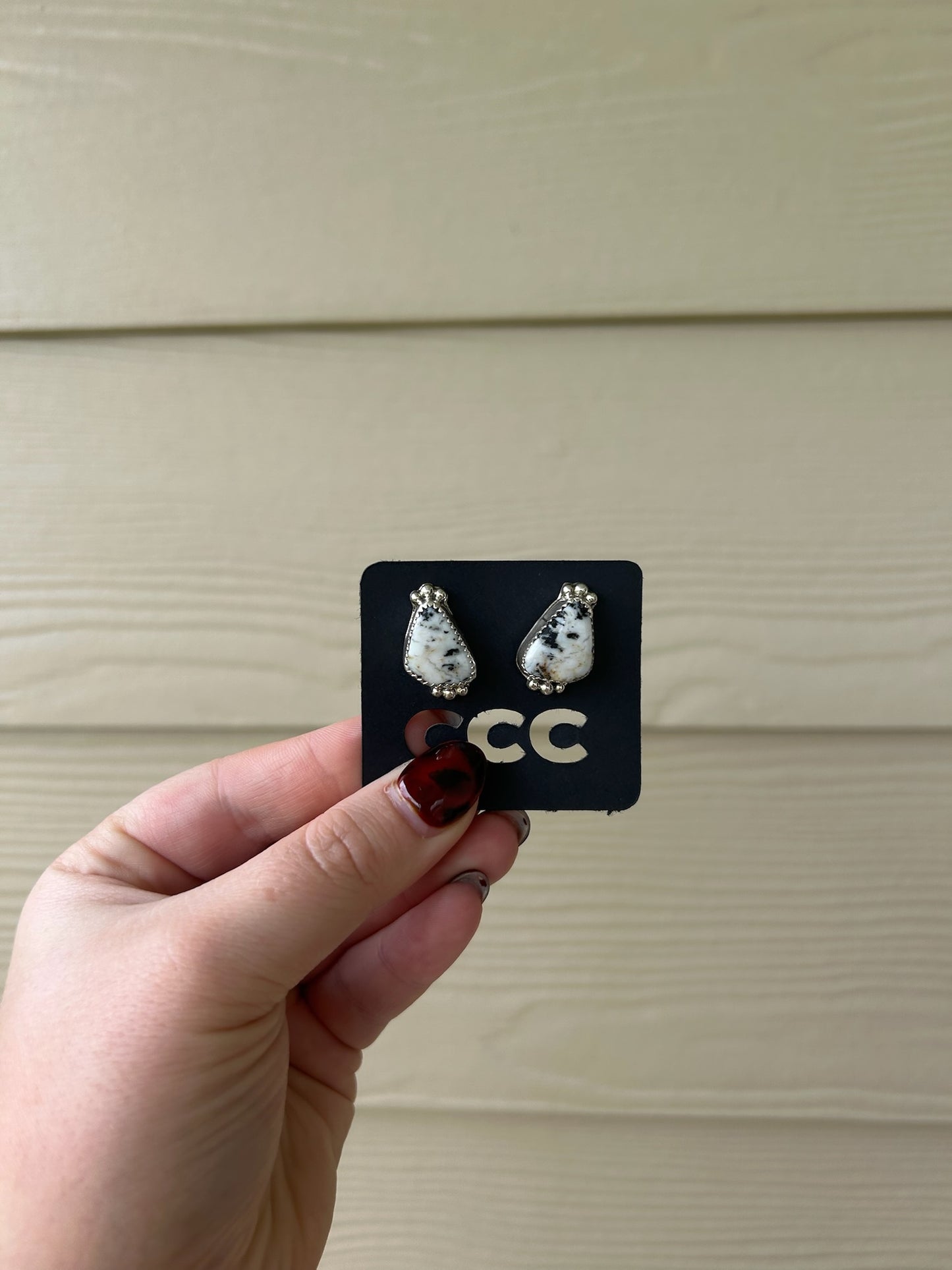 White Buffalo Triangle Studs with Detail