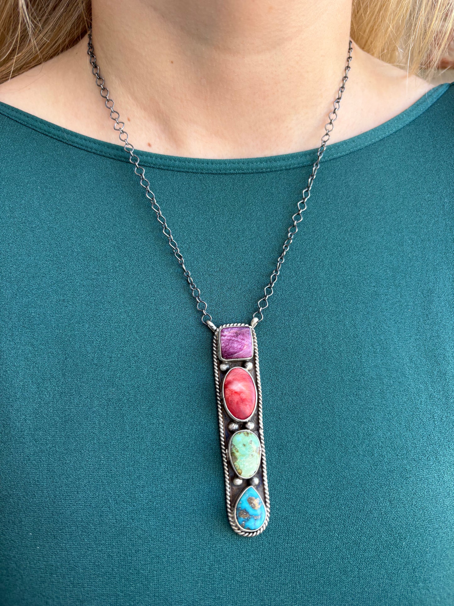 Multi-Stone 4-Stone Lariat Necklace - 18"