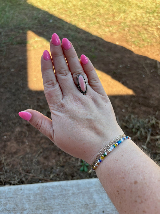 Pink Conch Skinny Oval Ring - SIZE 8