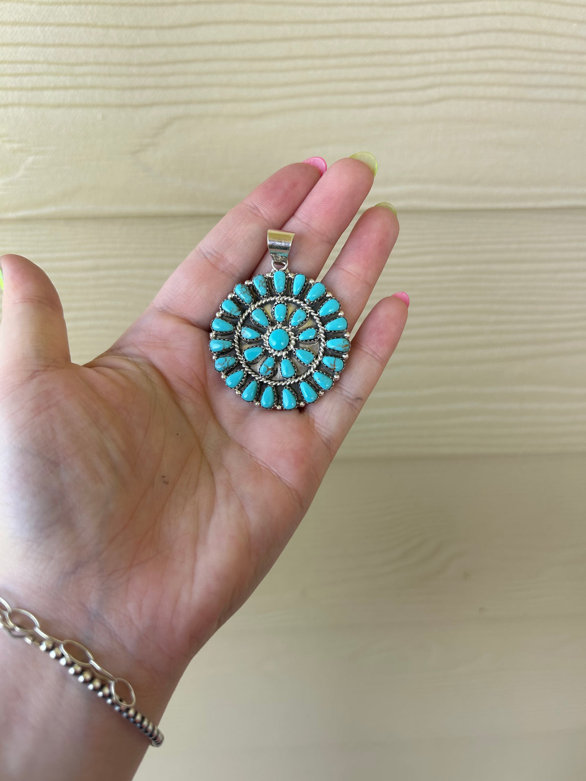 Turquoise Needle Circle Cluster Pendant