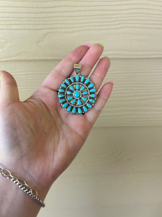 Turquoise Needle Circle Cluster Pendant