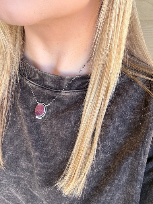 Purple Spiny Circle Necklace with Rope - 18"