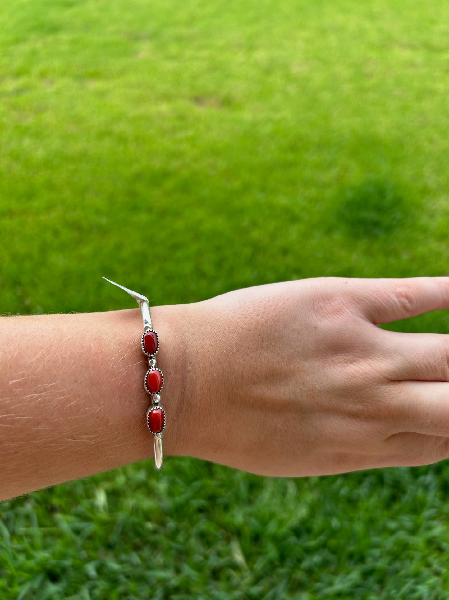 Red Coral 3-Stone Bar Cuff