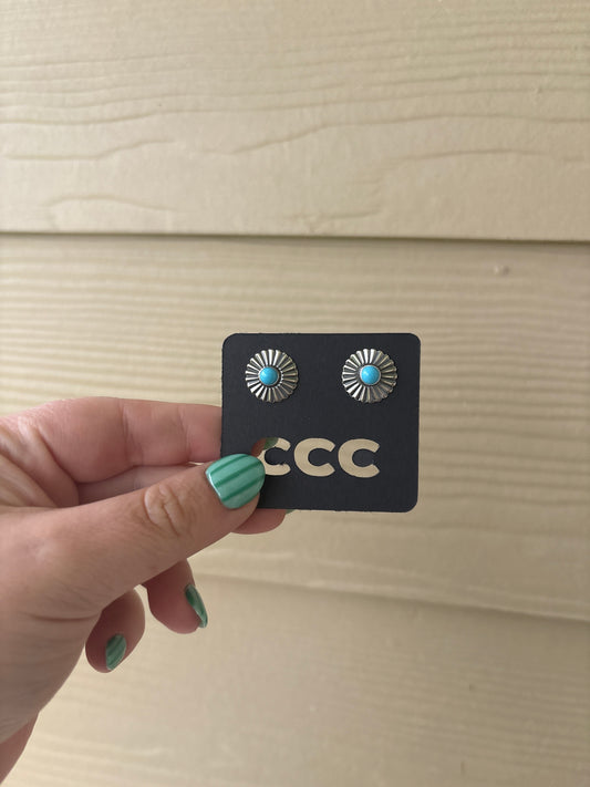 Turquoise and Sterling Mini Sunflower Earrings