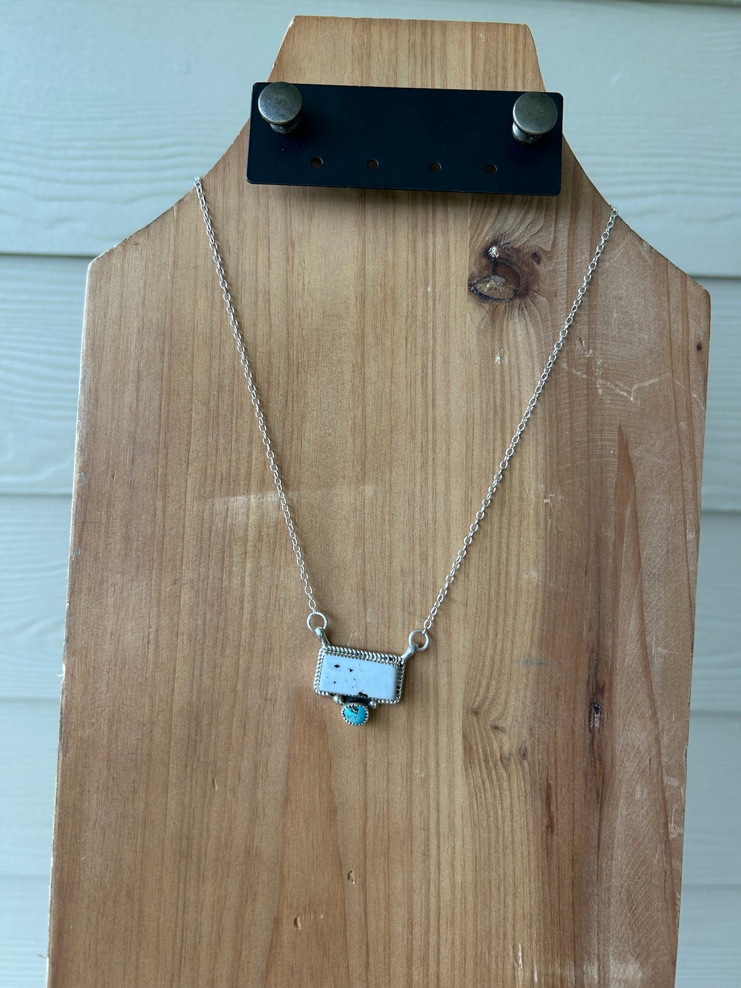 White Buffalo and Turquoise Bar Necklace - 16"