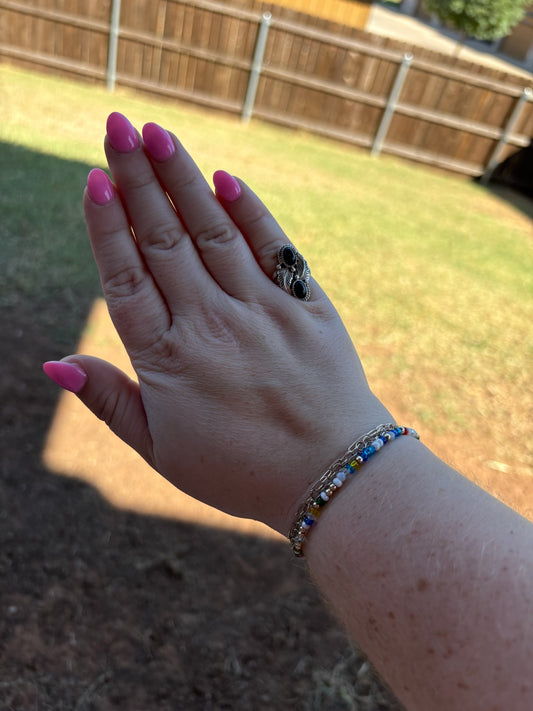 Black Onyx 2-Stone Feather Ring - SIZE 6.5