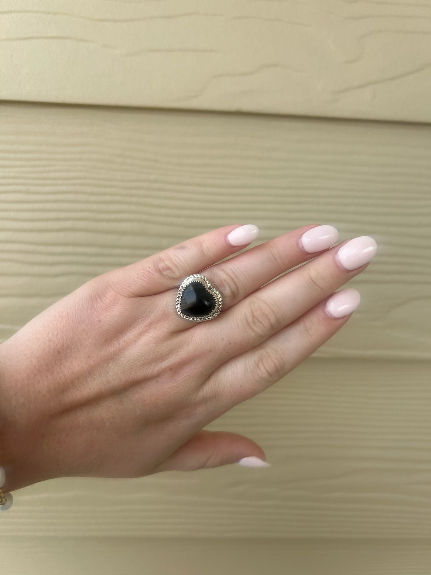 Black Onyx Heart Ring - SIZE 7