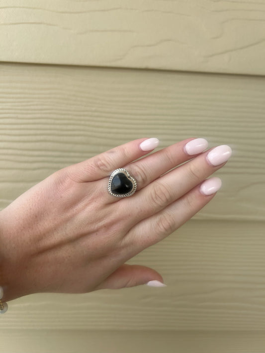 Black Onyx Heart Ring - SIZE 7