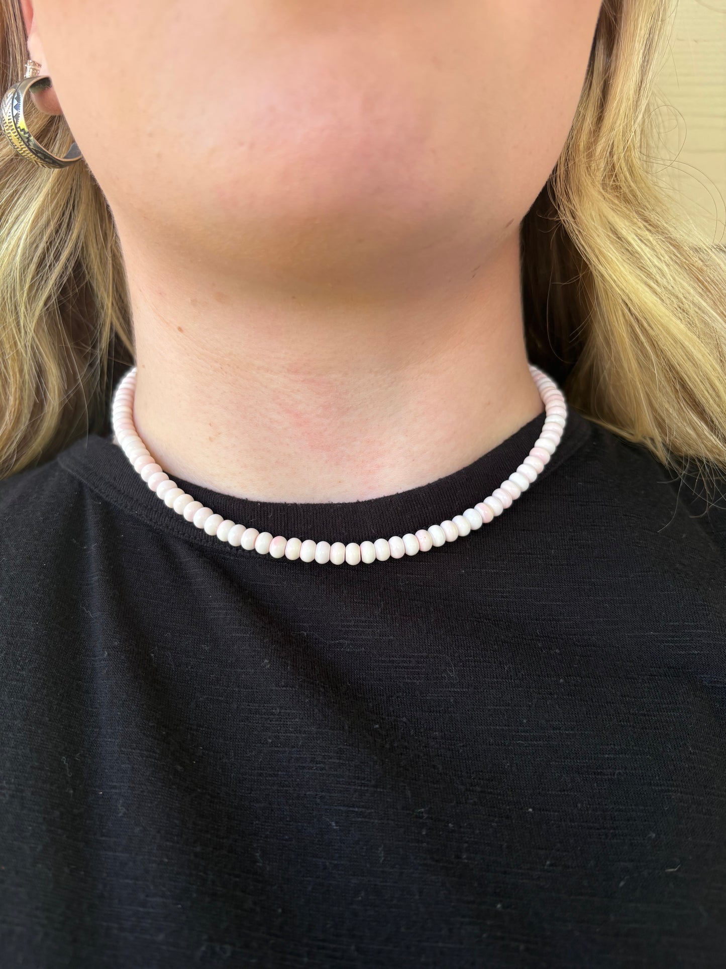 Pink Conch Disc Necklace - 17"