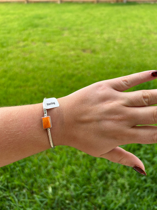 Orange Spiny Rectangle Stamped Band Cuff