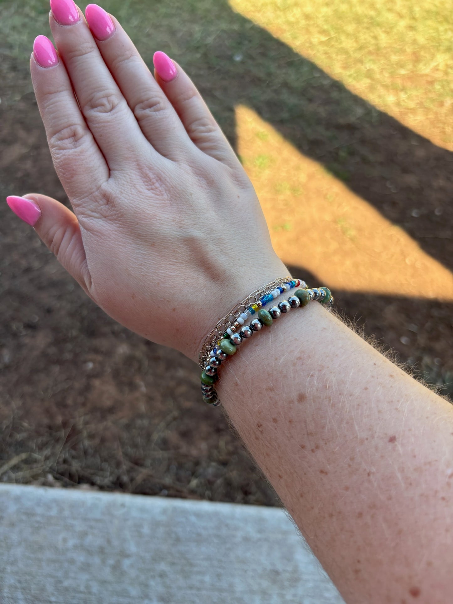 5mm Pearl Bracelet with Green Turquoise