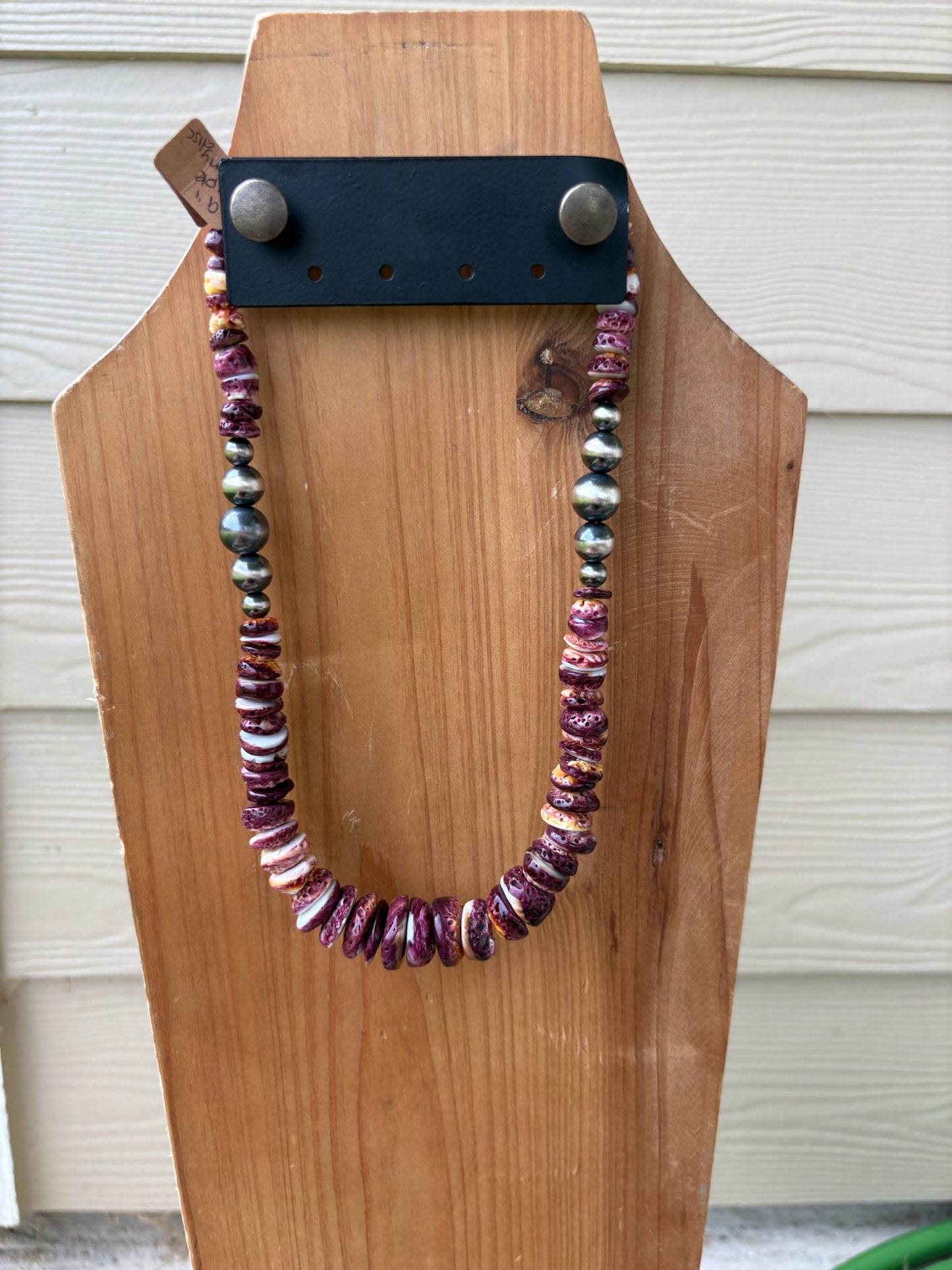 Purple Spiny Graduated Disc with Variated Sterling Pearls Necklace - 19"
