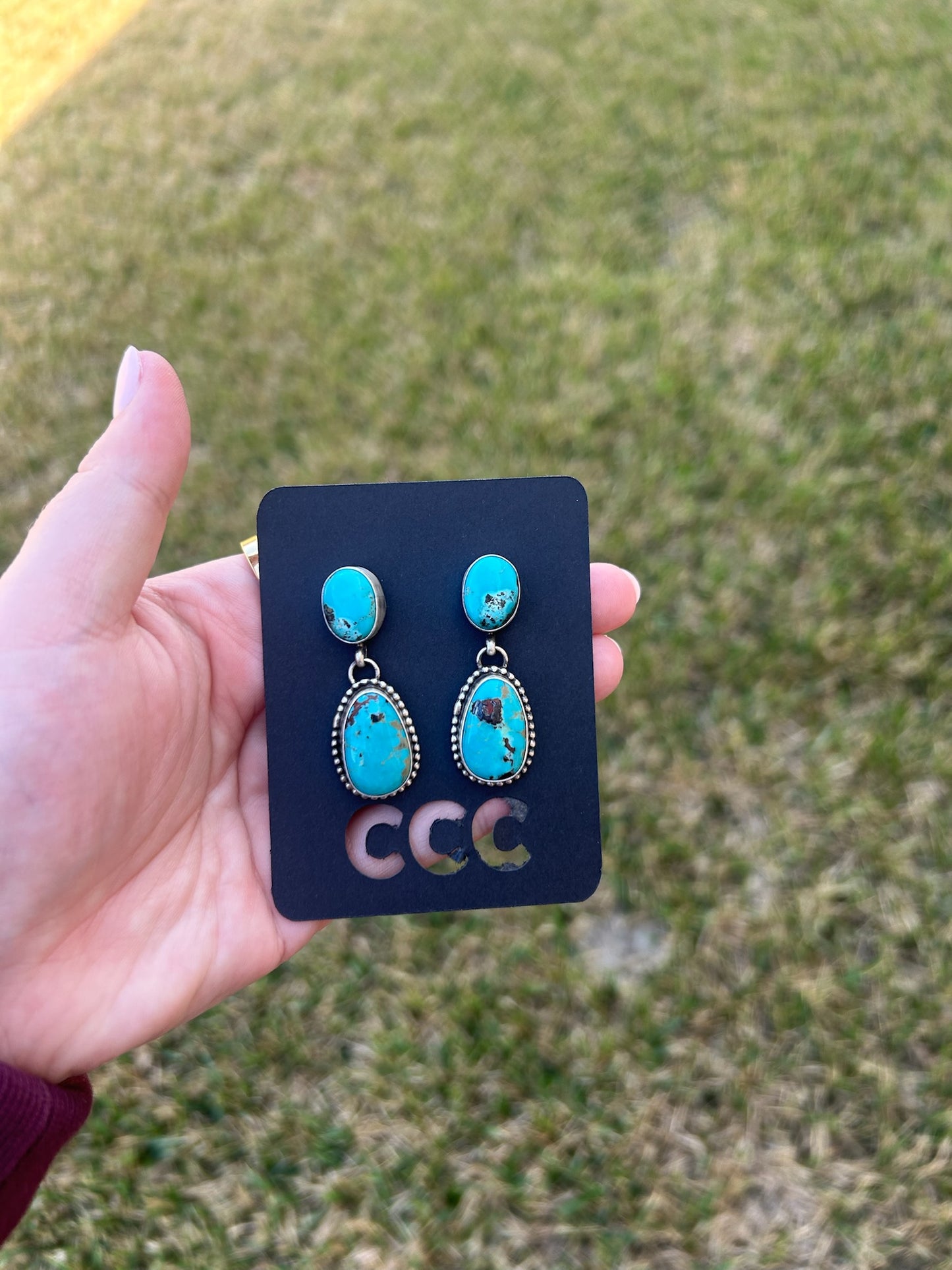 Kingman Turquoise 2-Stone Dangle Earrings