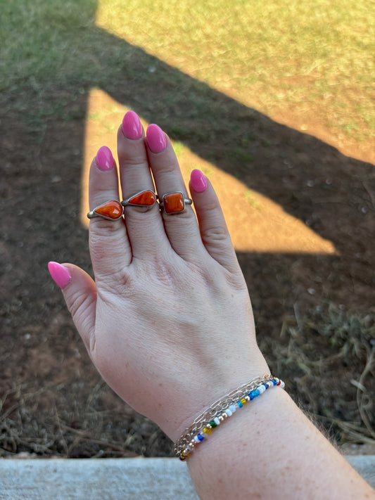 Orange Spiny Simple Bezel Ring - MULTIPLE VARIATIONS
