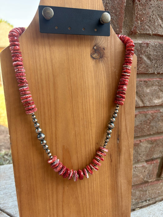 24" Sterling Pearl and Natural Spiny Disc Necklace