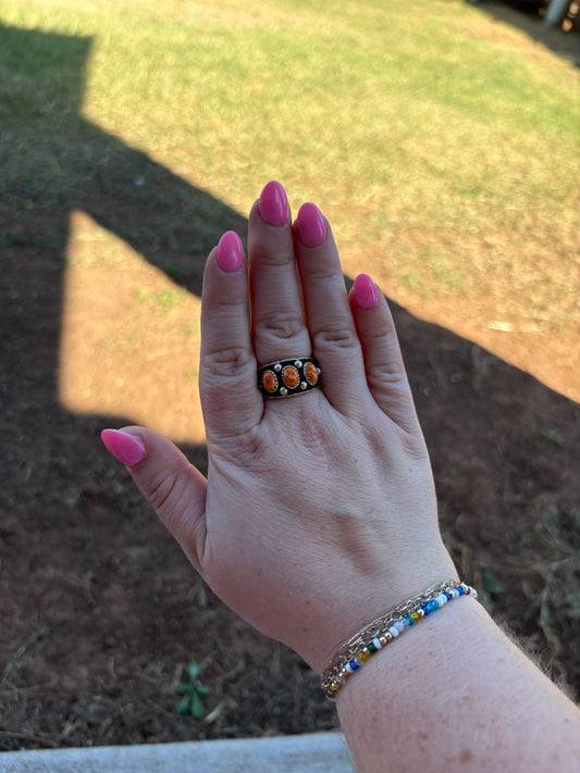 Orange Spiny 3-Stone Raised Edge Ring - MULTIPLE SIZES