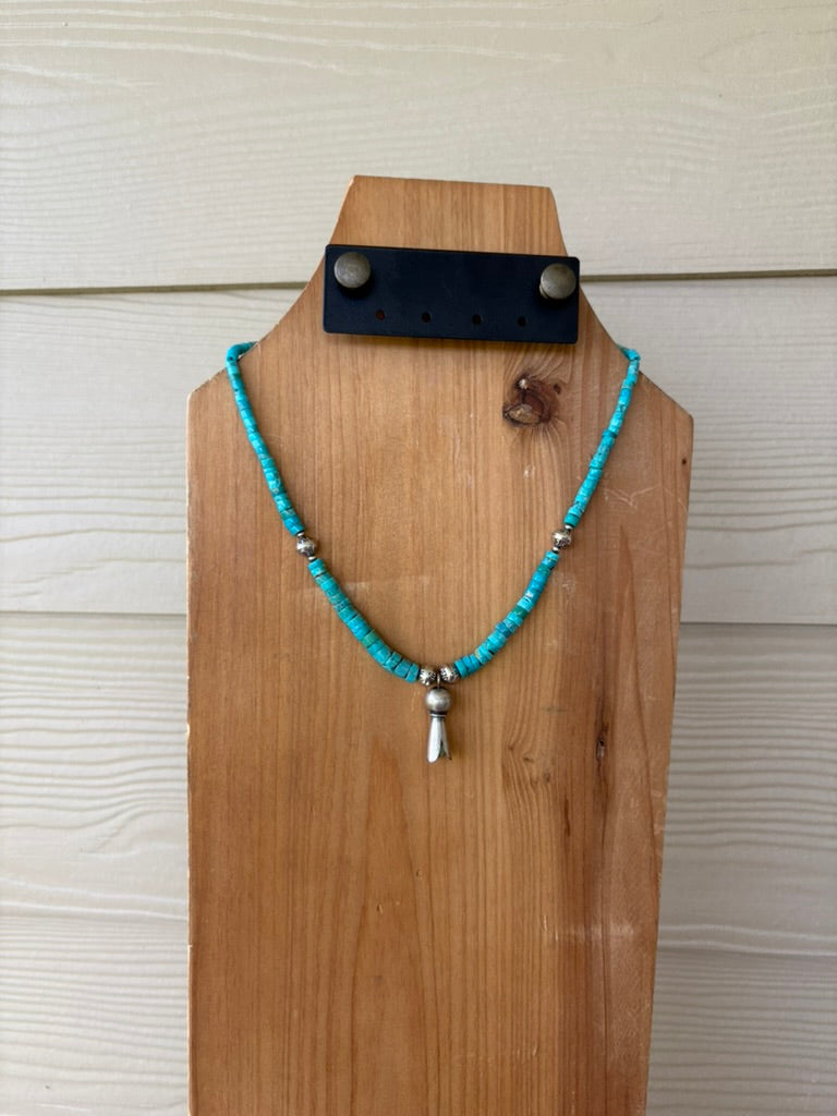 Turquoise Disc Blossom Necklace - 18"