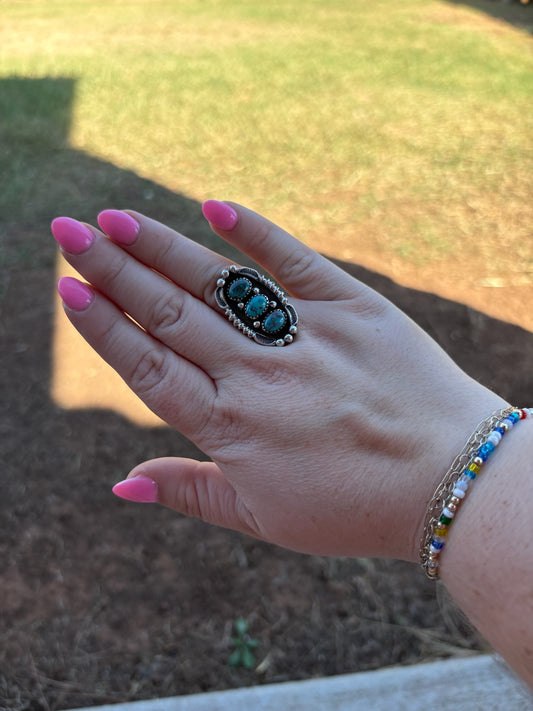 Turquoise 3-Stone Extra Detail Ring - SIZE 8.25