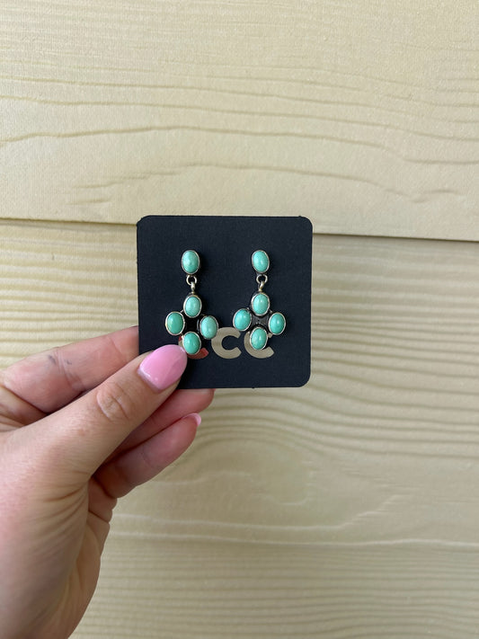 Turquoise 5-Stone Cluster Dangle Earrings