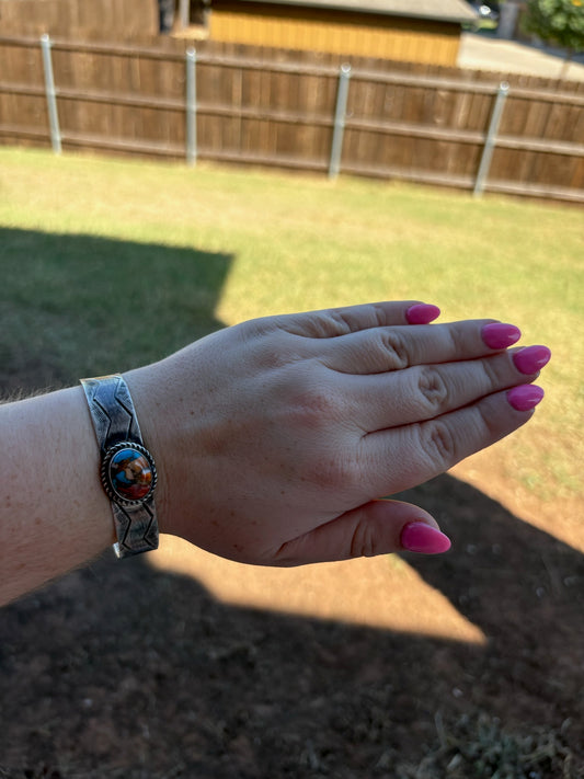 Spiny Turquoise Stamped Wide Band Cuff