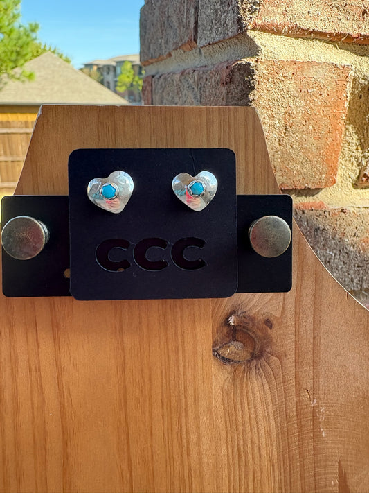 Sterling and Turquoise Smooth Heart Mini Earrings